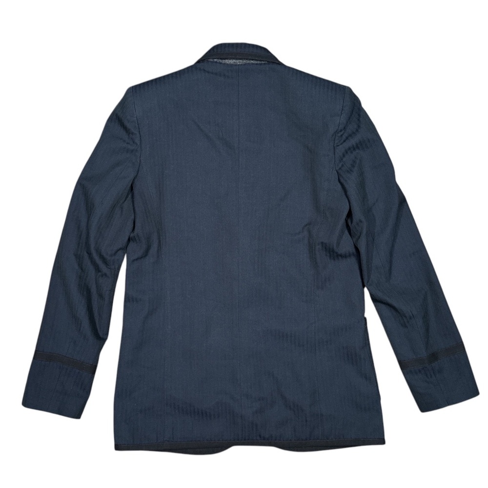 Alexander McQueen Wool Cotton Blue Striped Logo Patch Blazer Jacket Womens 40 - Picture 2 of 11